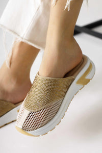 Suma Gold Mesh Detailed Embellished Slides
