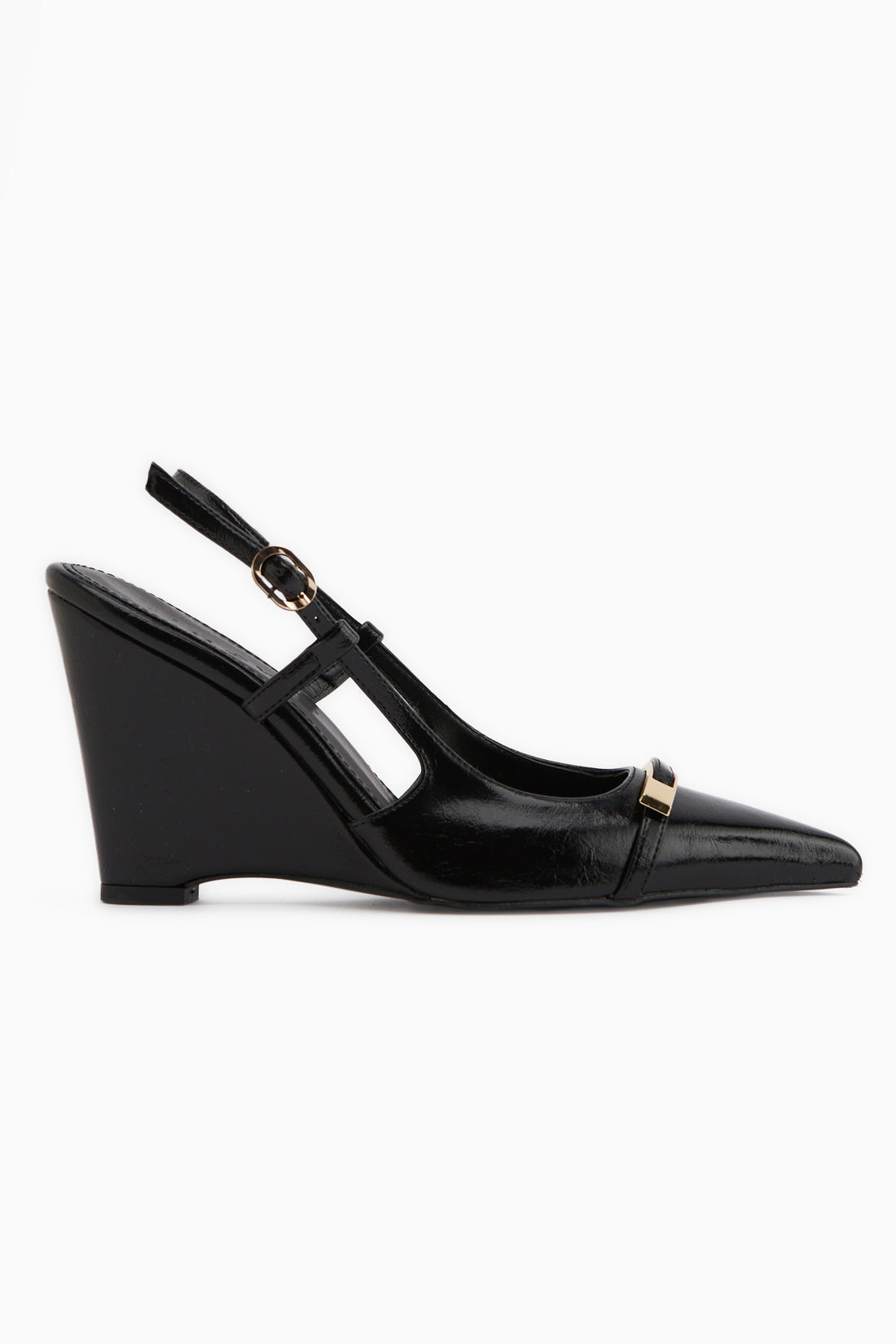 Phia Black Buckled Wedge Women’s Sandal