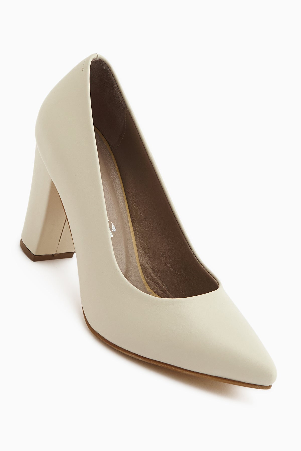 Emily Genuine Leather Beige Thick Heeled Women’s Shoes
