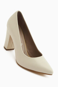 Emily Genuine Leather Beige Thick Heeled Women’s Shoes