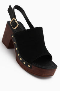 Cindy Black Suede Platform Heeled Women’s Sandal