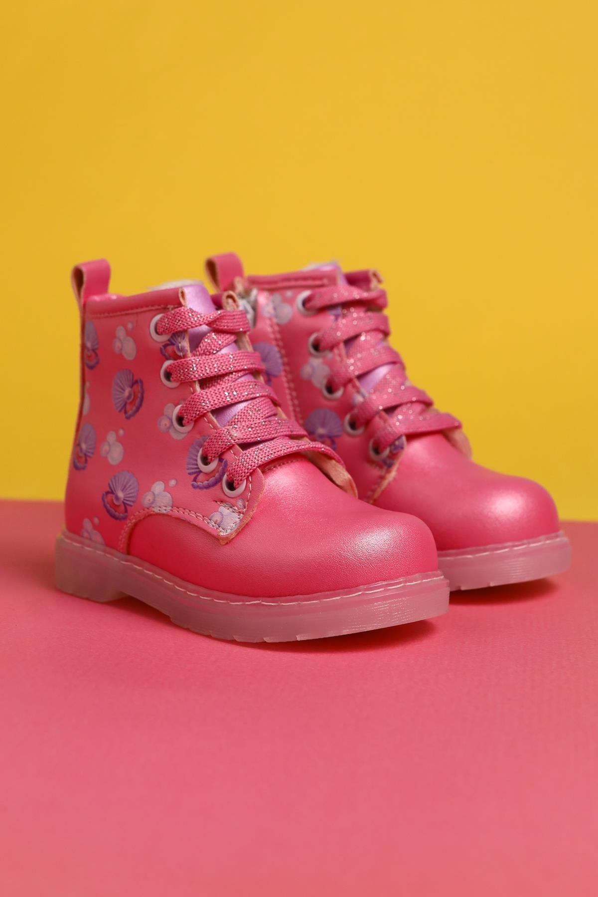 Gianna Pink Sea Creature Print Lace-Up Light-Up Baby Boots