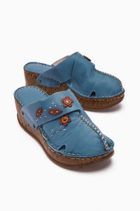 Genuine Leather Alto Wedge Slippers with Vintage Sole Comfort Slippers