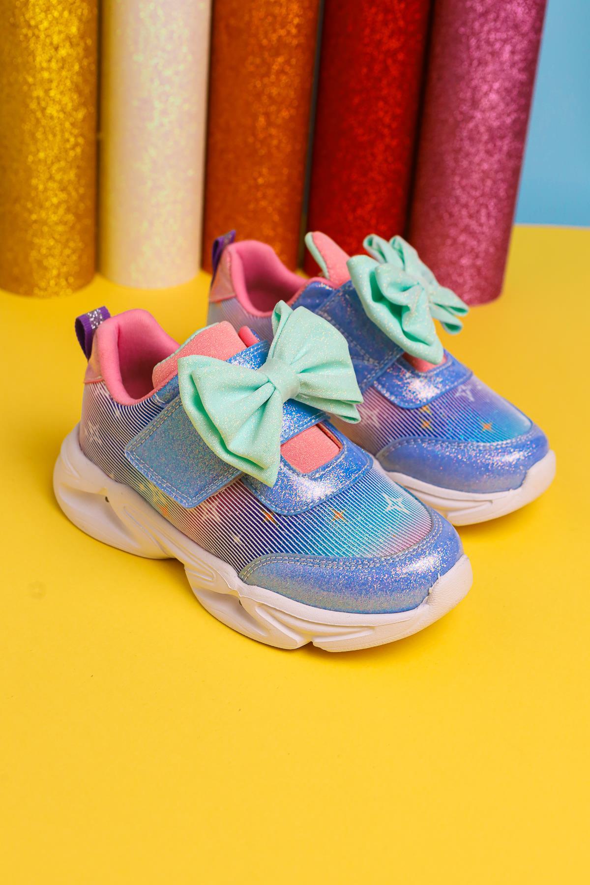 Gaia Blue Kids' Sport Shoes with Bow Detail and Light-Up Features