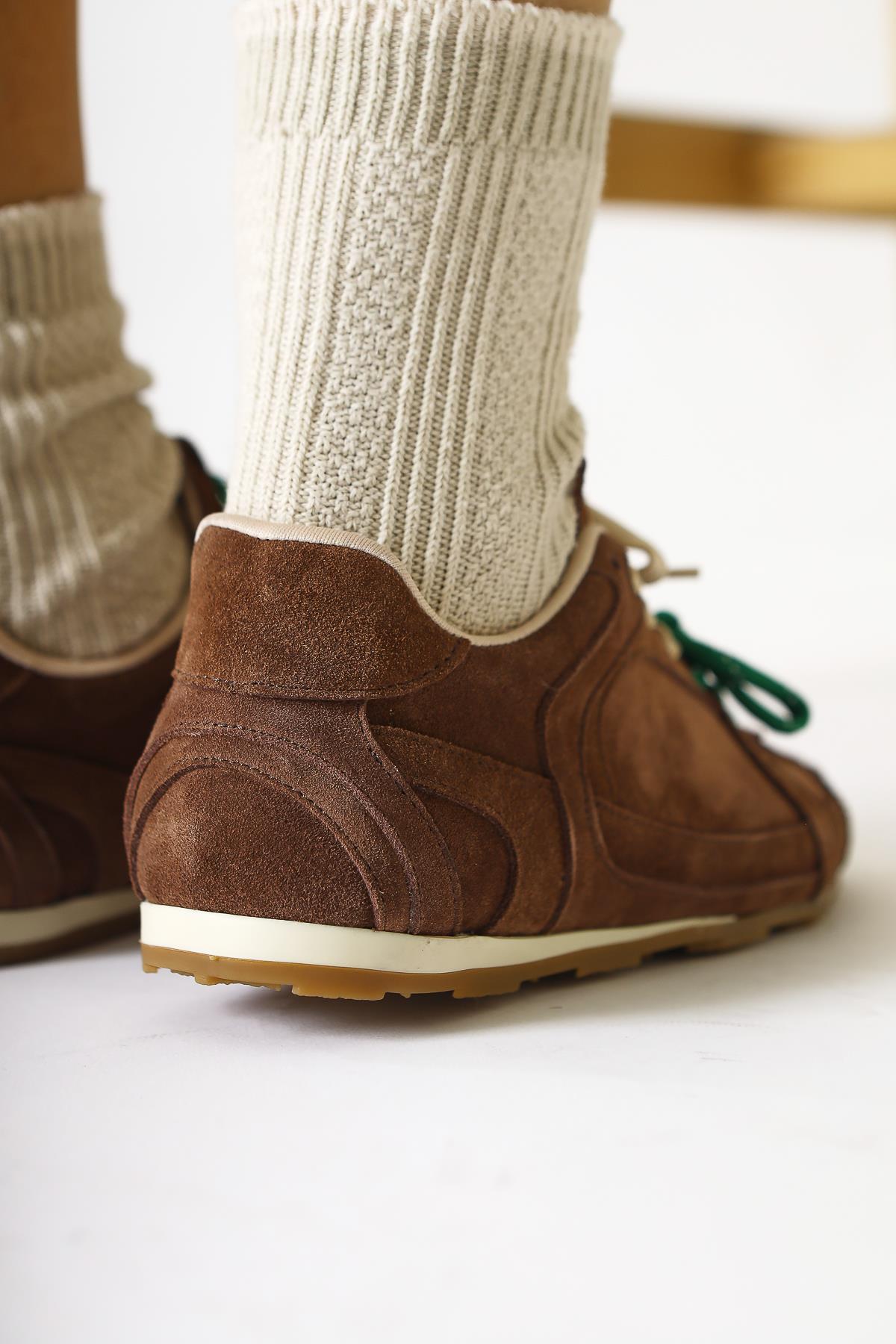 Sue – Genuine Leather Taupe Suede Double Lace-Up Sneaker (Women)