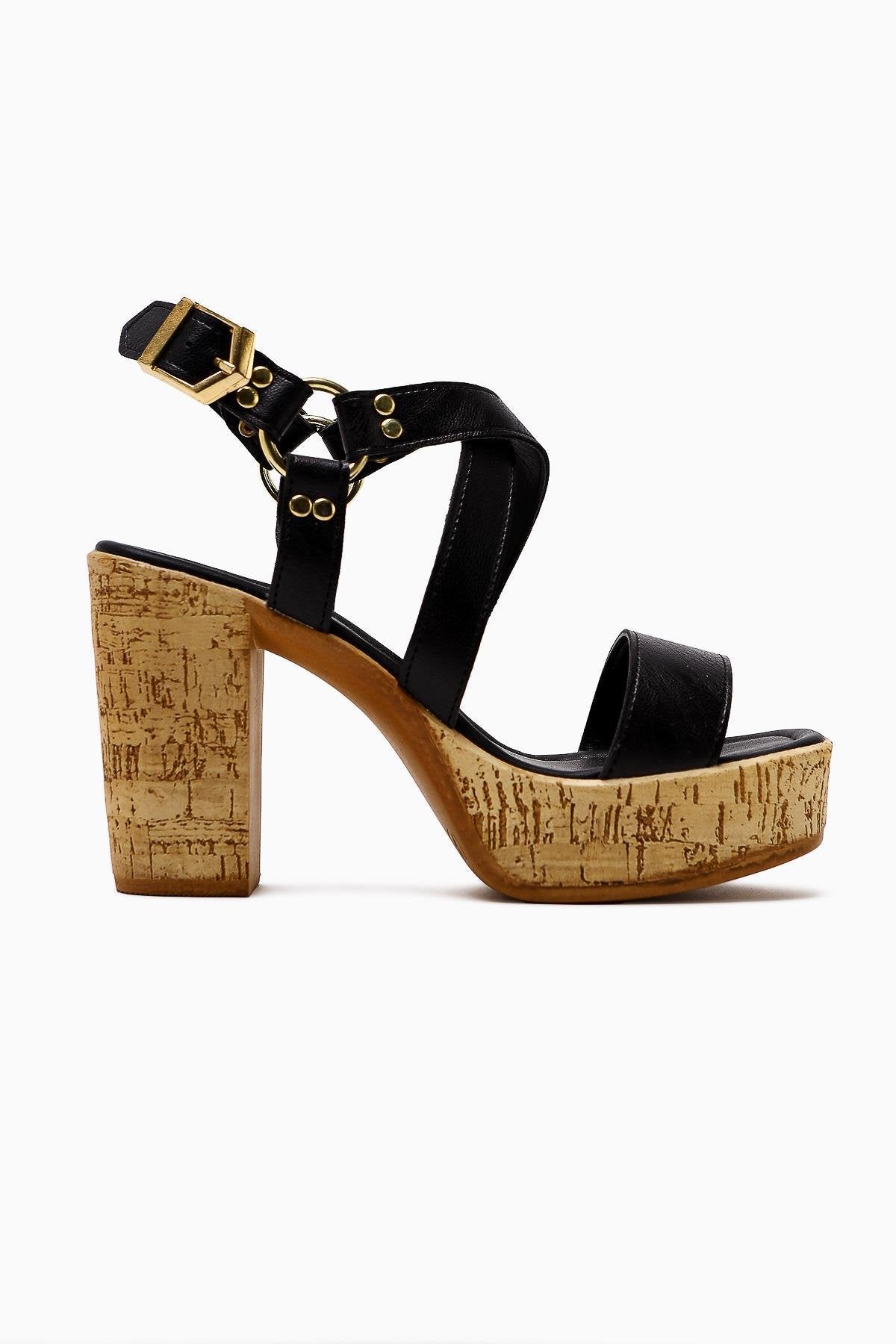 Havannah Black Cross-Strap Platform High Heel Women's Sandal