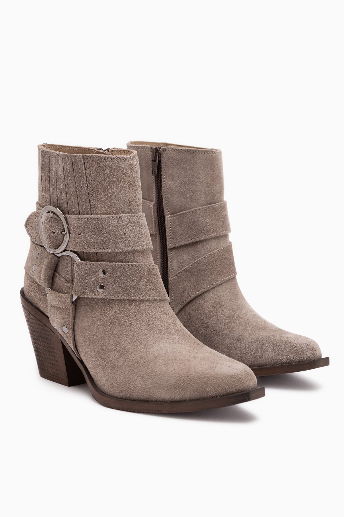 Yuri Genuine Leather Mink Double Buckle Thick Heeled Women’s Cowboy Boots