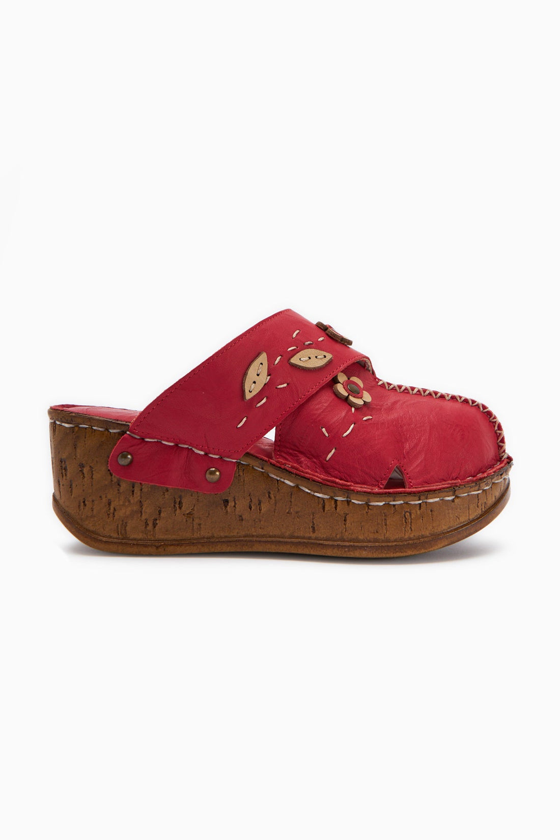 Alto Genuine Leather Red Comfort Slippers with Distressed Sole