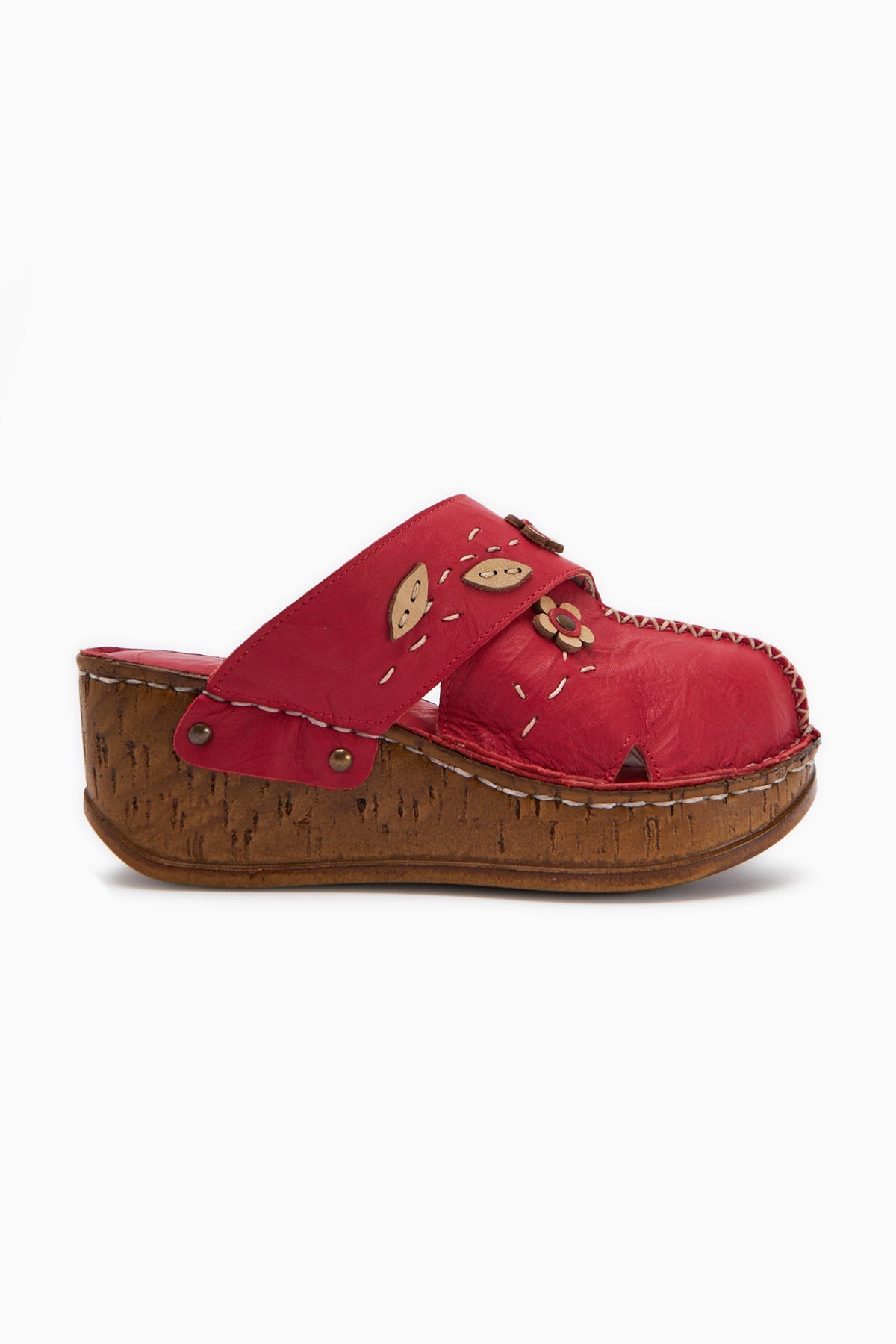 Alto Genuine Leather Red Comfort Slippers with Distressed Sole