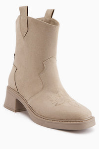 Mindra Beige Suede Embroidered Women's Boot