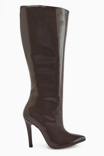 Sonita Coffee Patent Leather Slim Heel Women's Boot