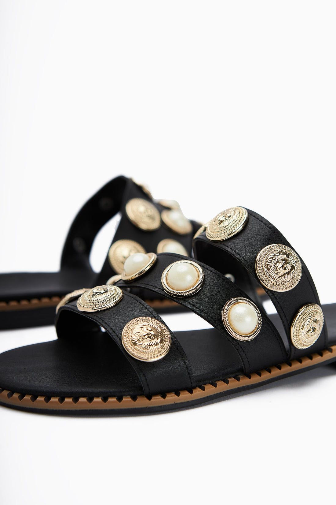 Renaz Black Pearl-Embellished Flat Women's Slippers