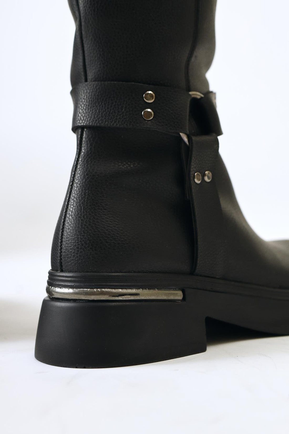Lani Black Buckle and Stud Detail Chunky Sole Boot