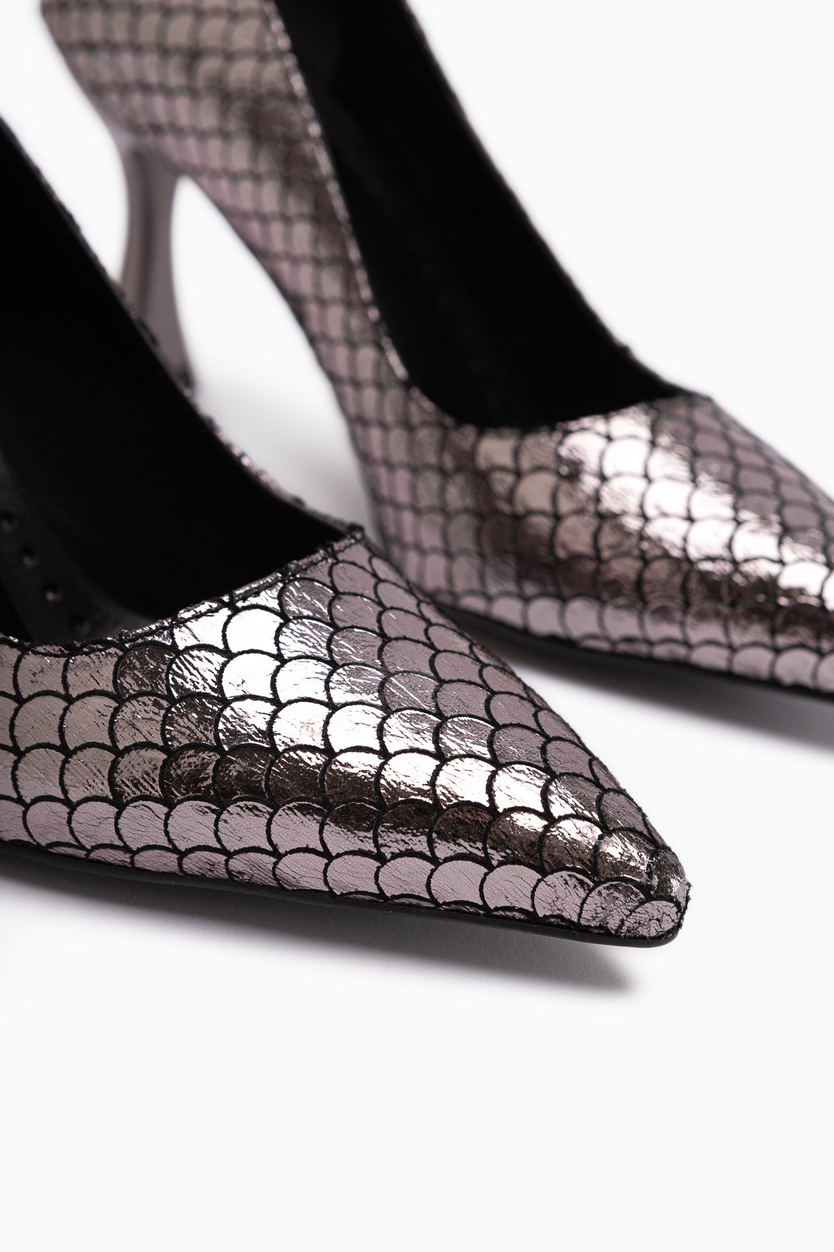 Celestine Platinum Fish Scale Textured Pointed Toe Women’s Stiletto