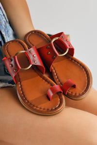 Bitania Genuine Leather Red Toe-Post Sandals