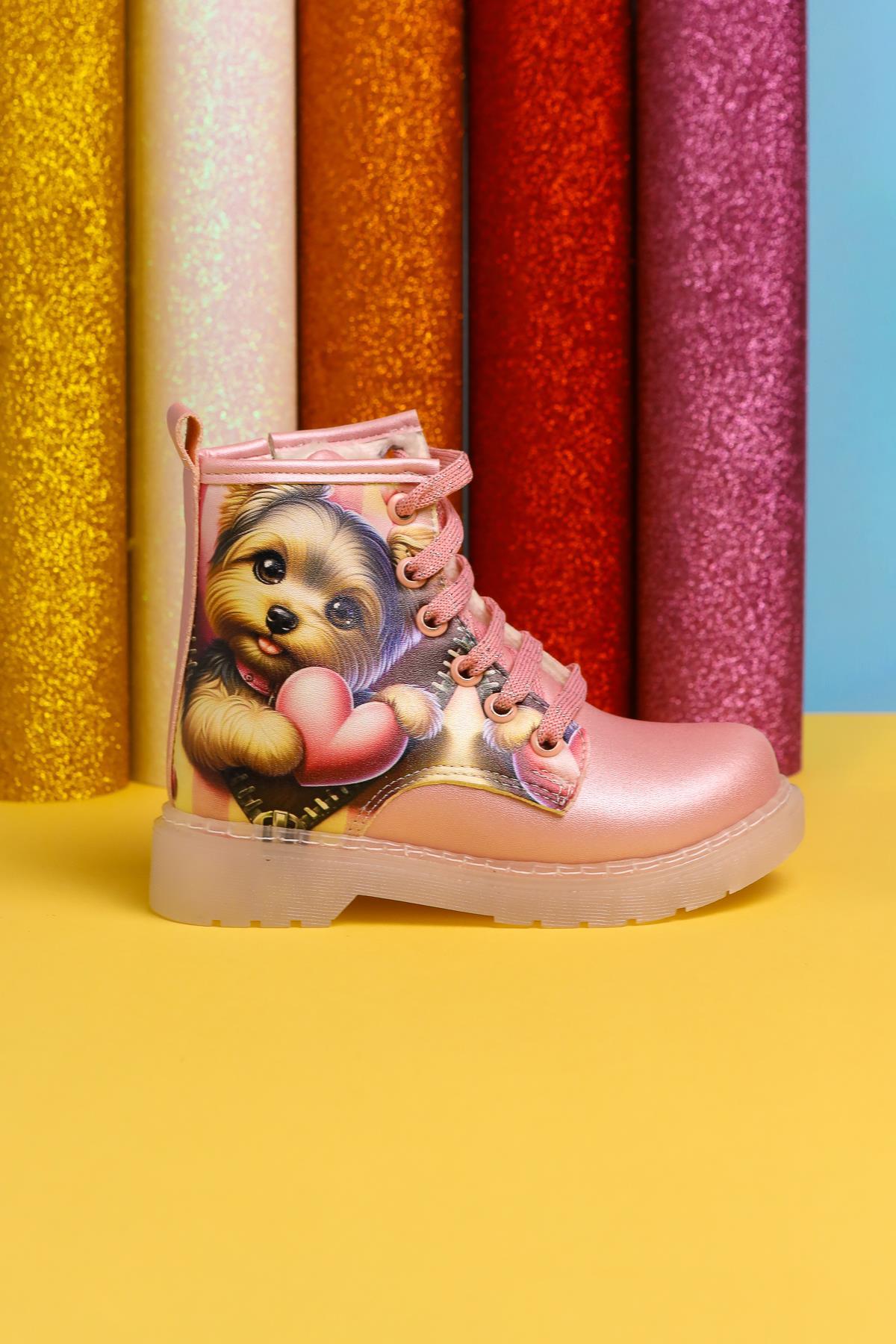 Liselle Pink Cartoon Character Print Lace-Up Kids' Boots