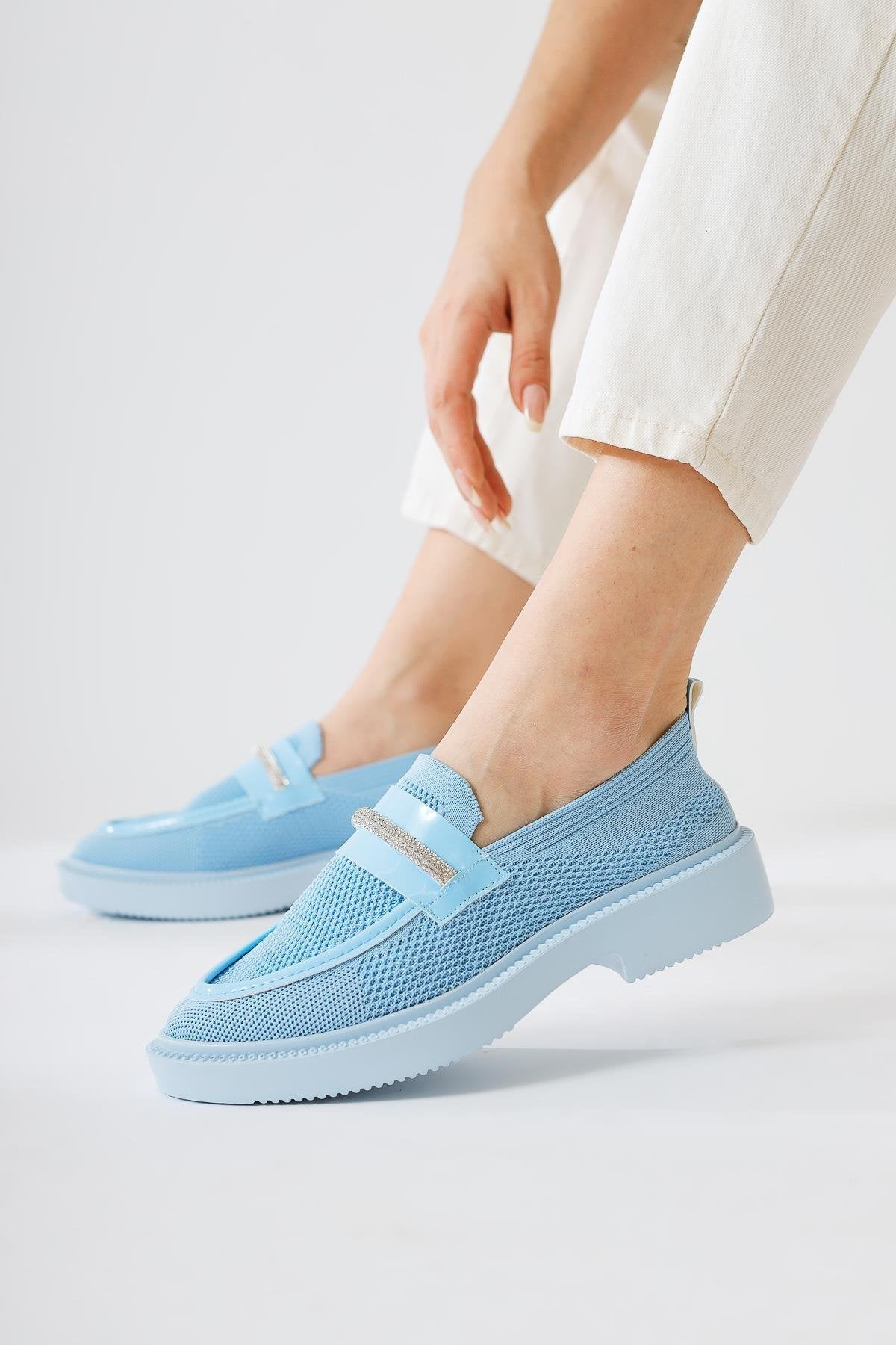 Micka Blue Woven Patent Detailed Stone Strapped Daily Shoes