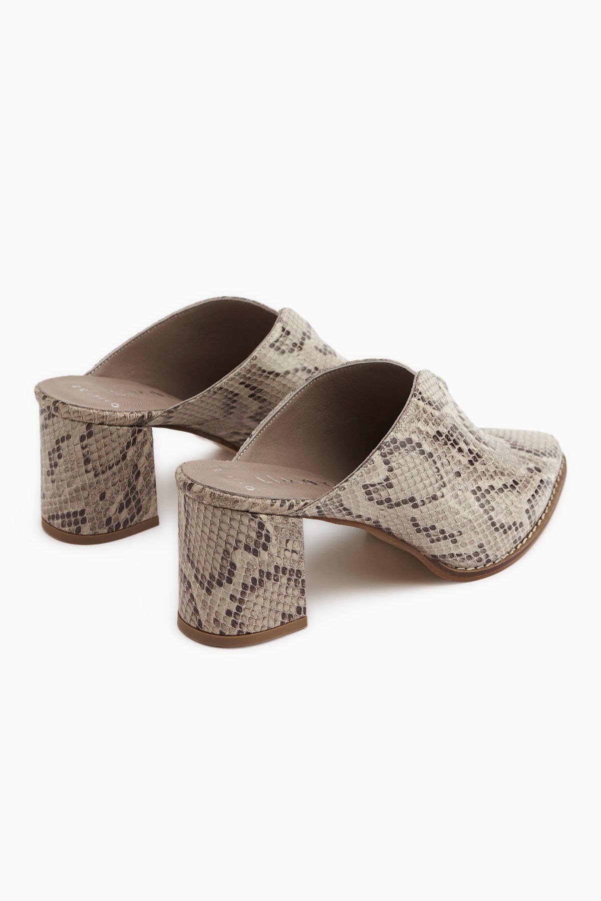 Rachel Genuine Leather Beige Snake Patterned Women’s Heeled Slippers