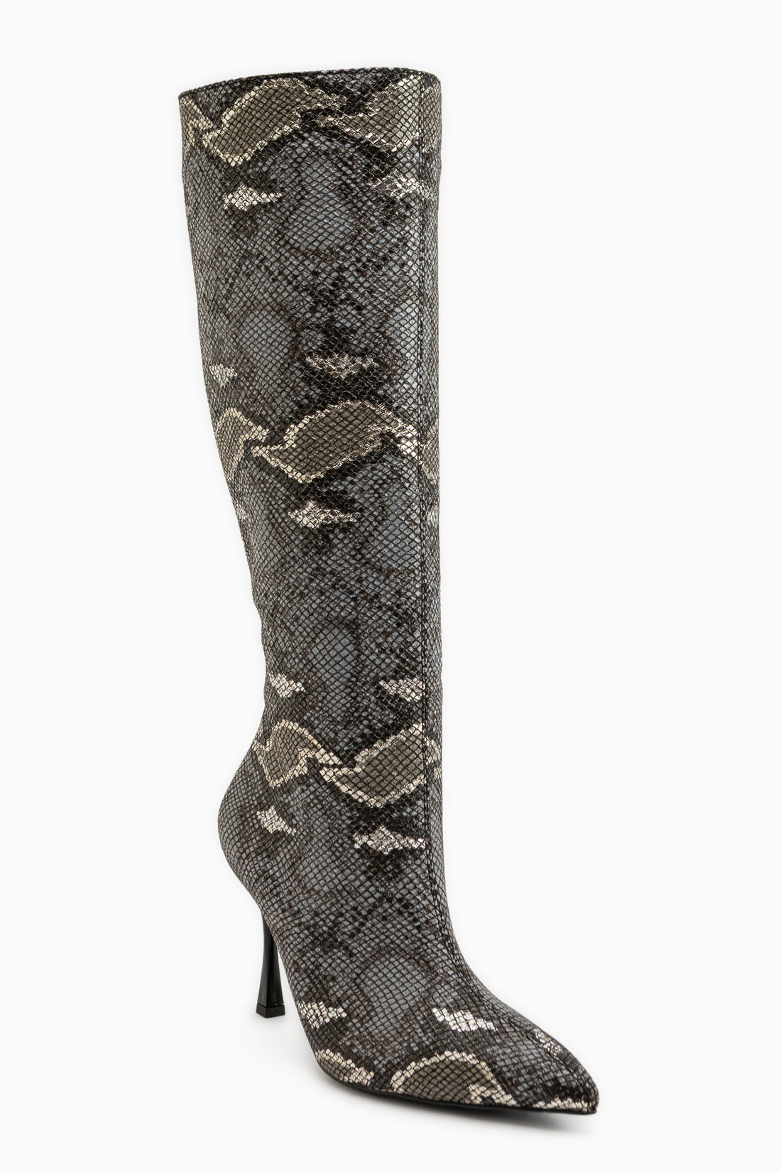 Jana Gray Snake Pattern Pointed Toe Women’s Heeled Boots