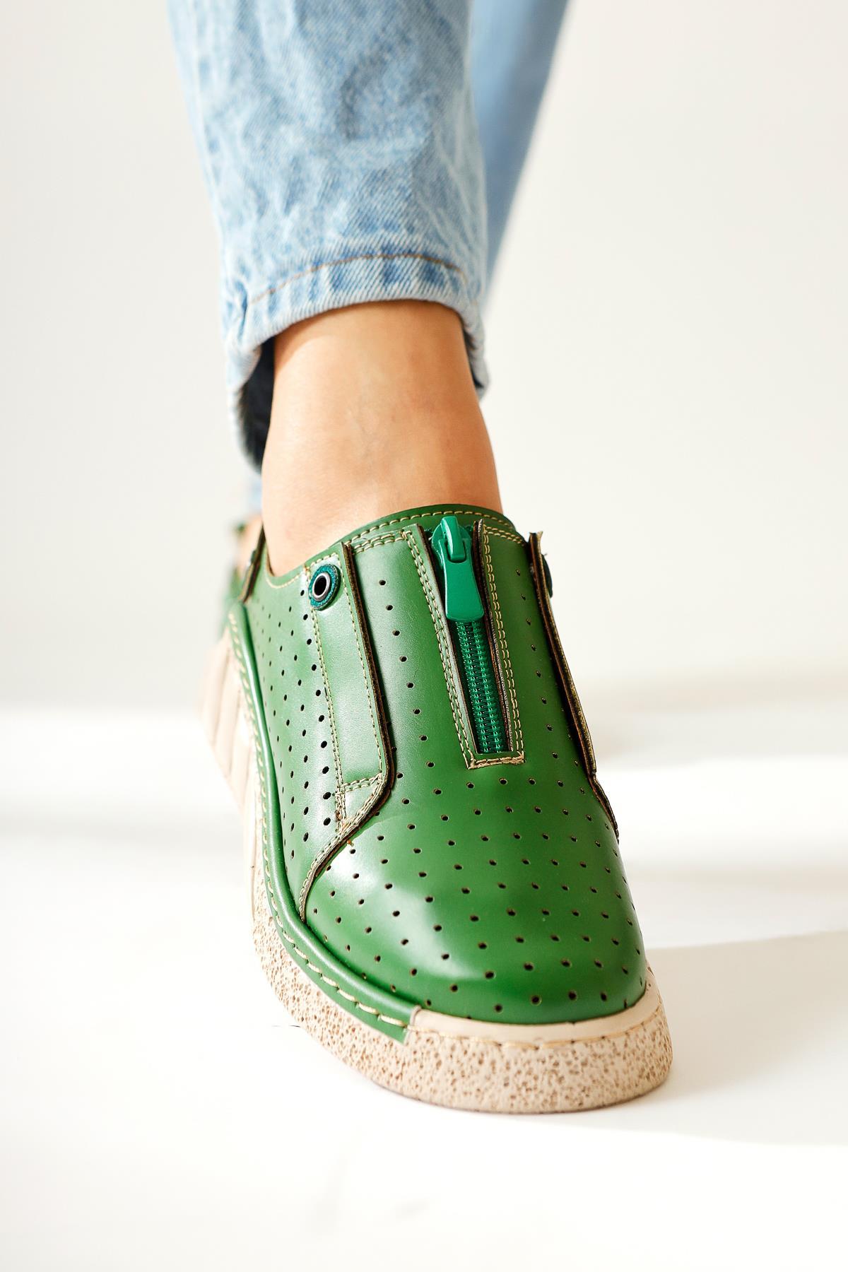 Melonie Green Laser-Cut Zip-Up Everyday Shoes