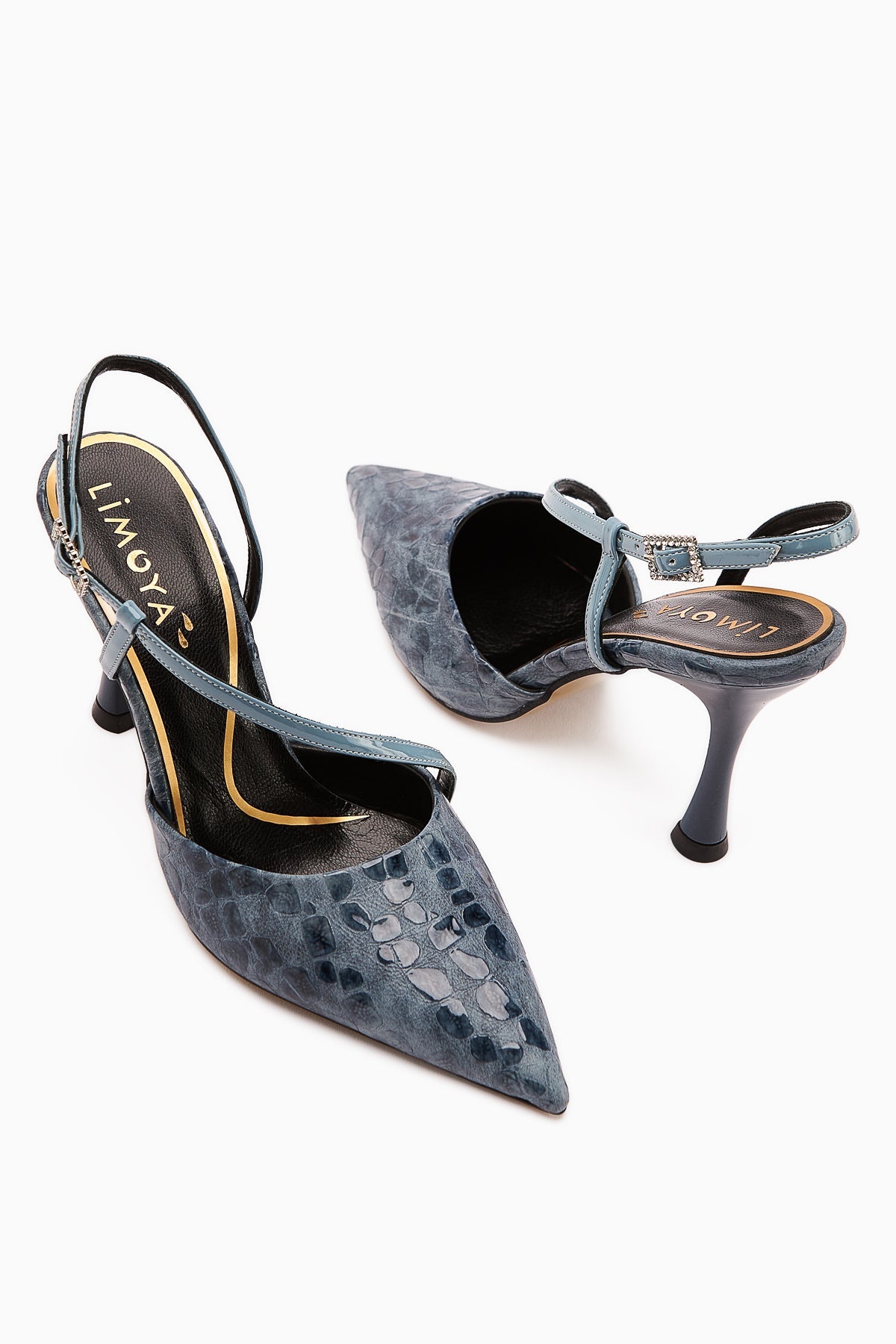 Sarah Genuine Leather – Navy Croc-Embossed Pointed-Toe Heeled Shoe (Women)
