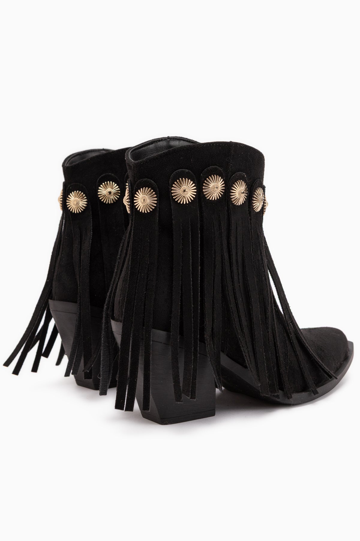 Rodeo Black Suede Fringed Thick Heeled Women’s Western Boots