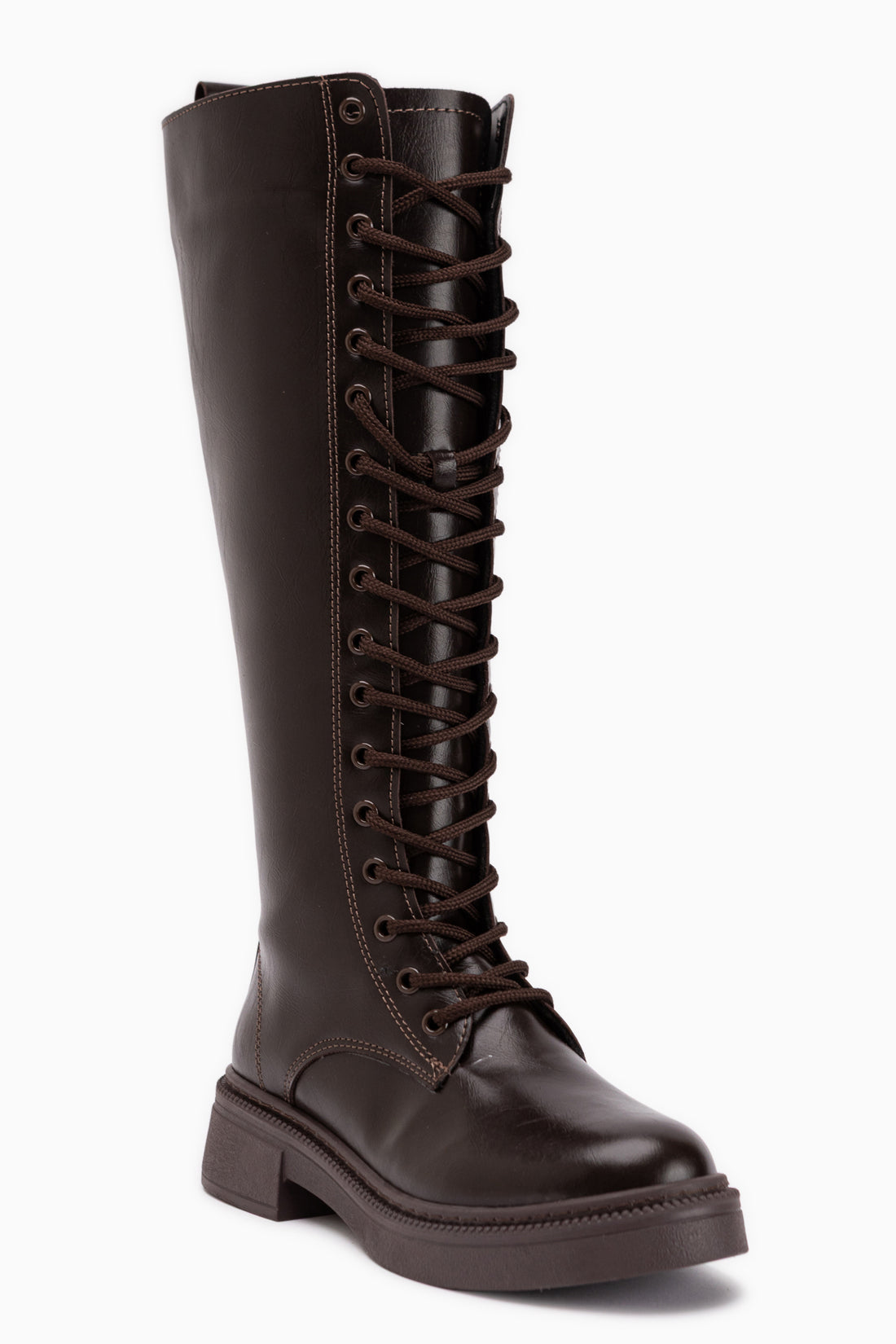 Roya Brown Leather Lace-Up Long Boots Women’s