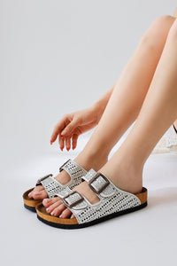 Aire White Double Strap Slide with Gemstone Detail