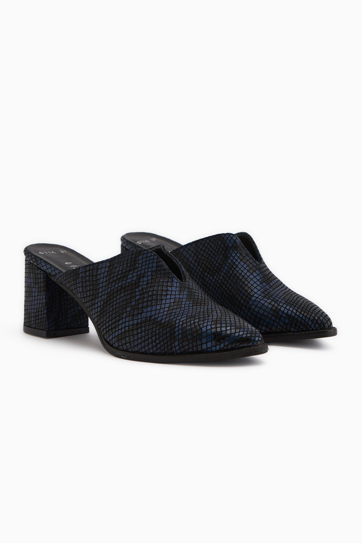 Rachel Genuine Leather Navy Snake Patterned Women’s Heeled Slippers