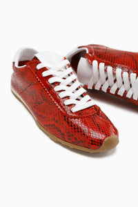 Genuine Leather Alisa Red Crocodile Print Lace-Up Casual Women’s Shoes