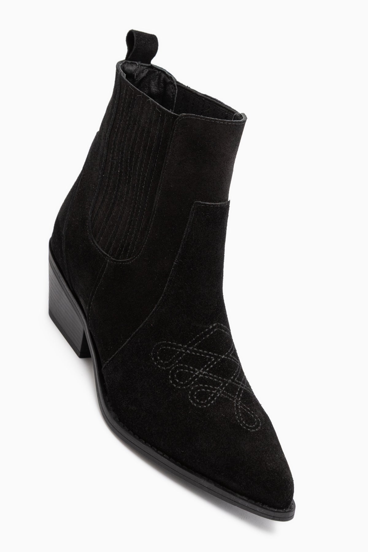 Freya Genuine Leather Black Suede Embroidered Detailed Women’s Cowboy Boots