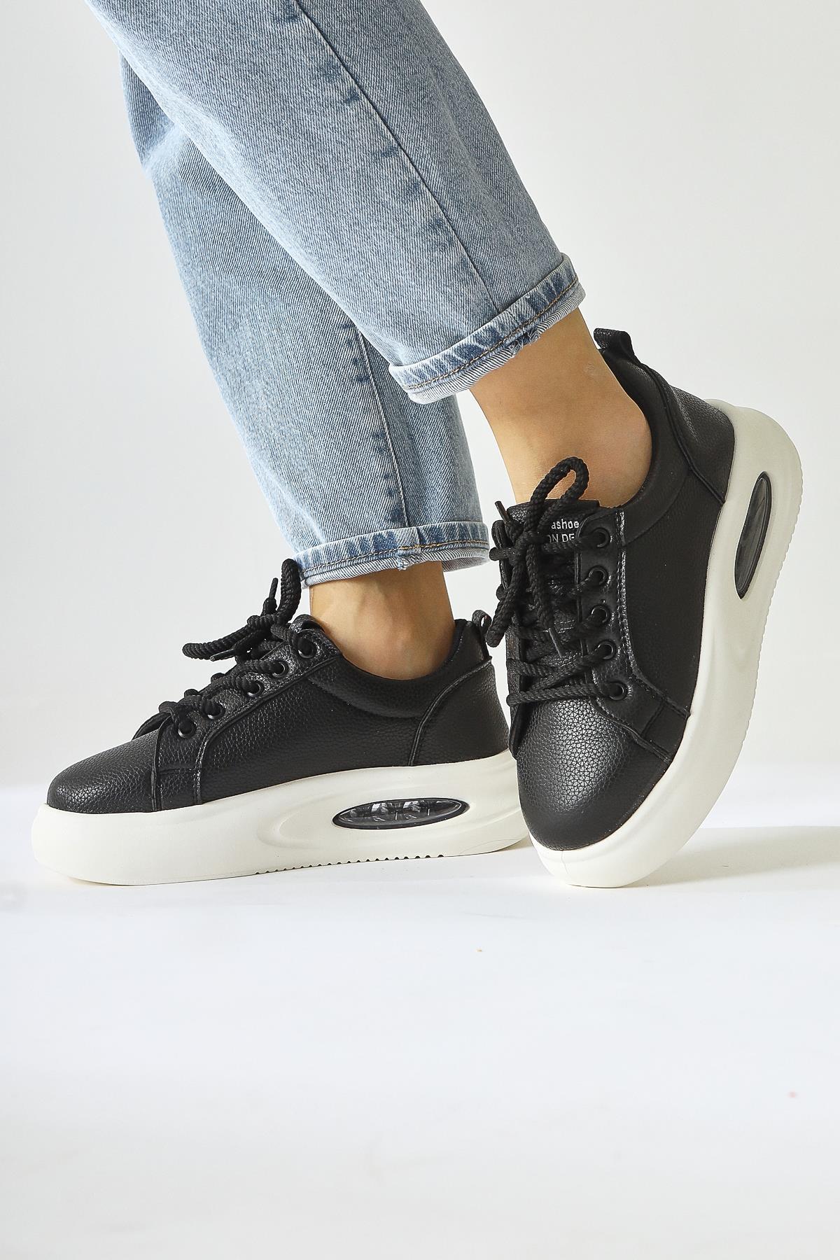 Loura Black Leather Patterned Sneakers with Cool Sole