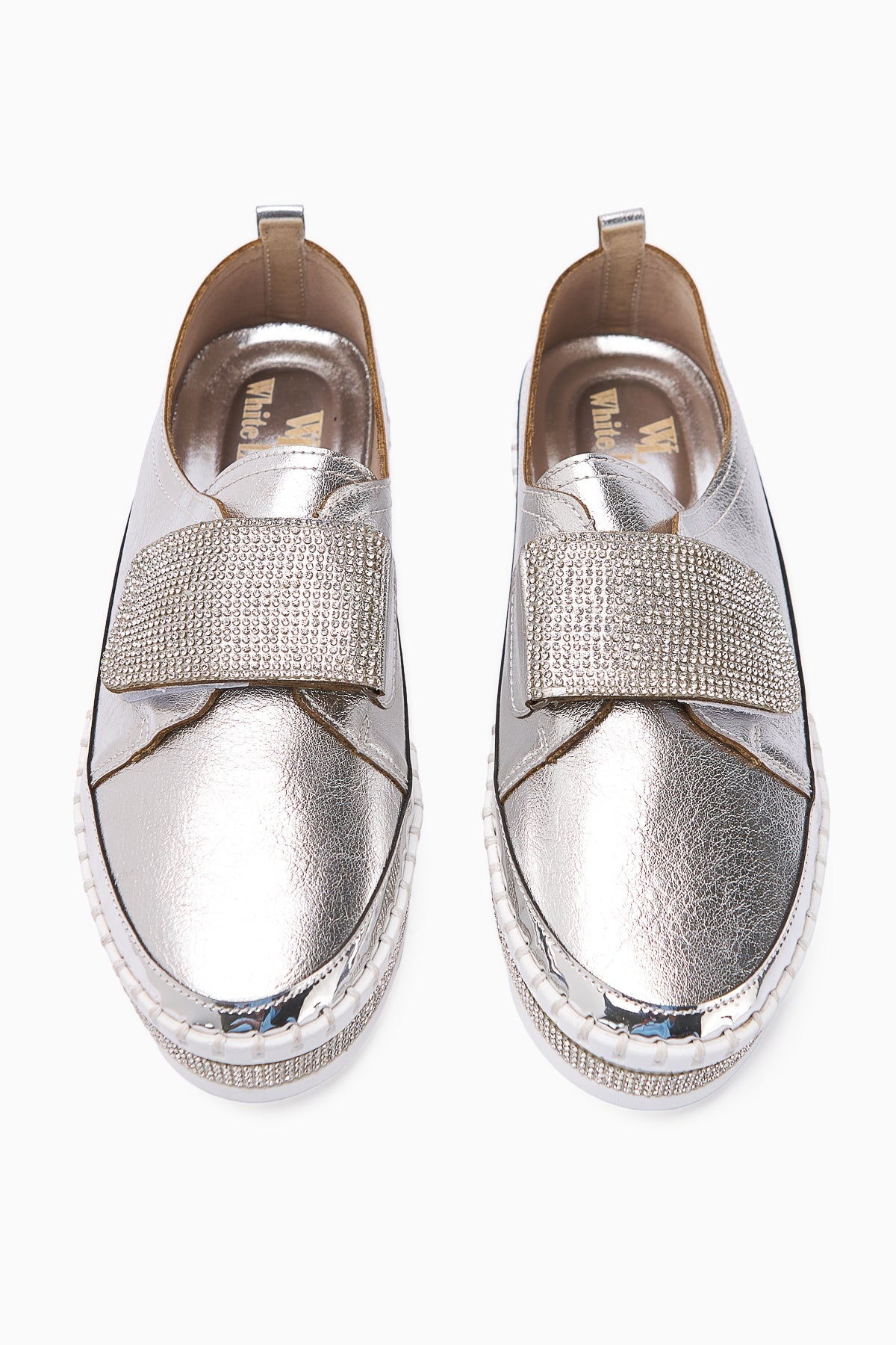 Valmira – White Hook-and-Loop Stone-Detail Shoe (Women)