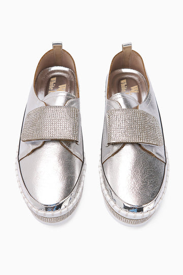 Valmira – White Hook-and-Loop Stone-Detail Shoe (Women)