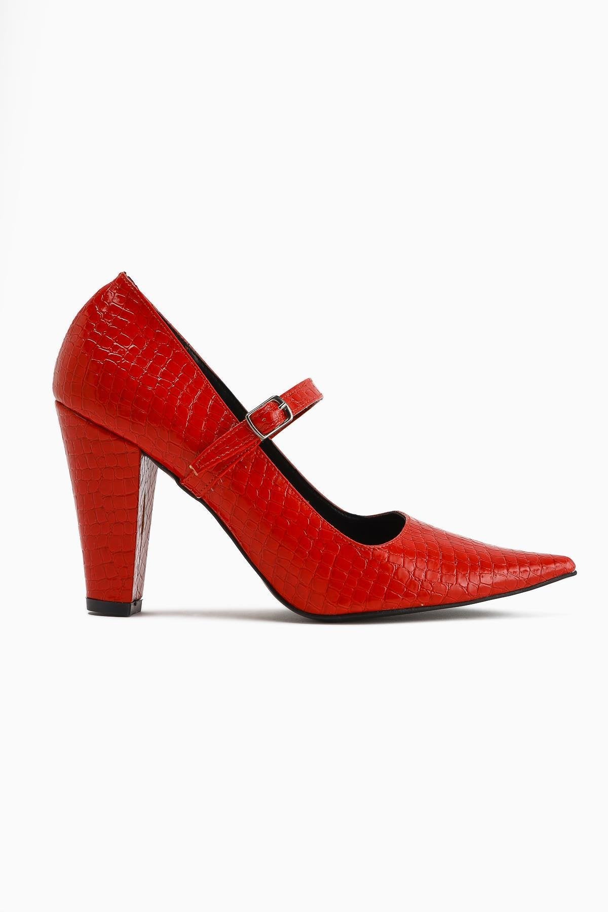 Beate Red Crocodile Leather Print Pointed Toe Women’s Heeled Shoes