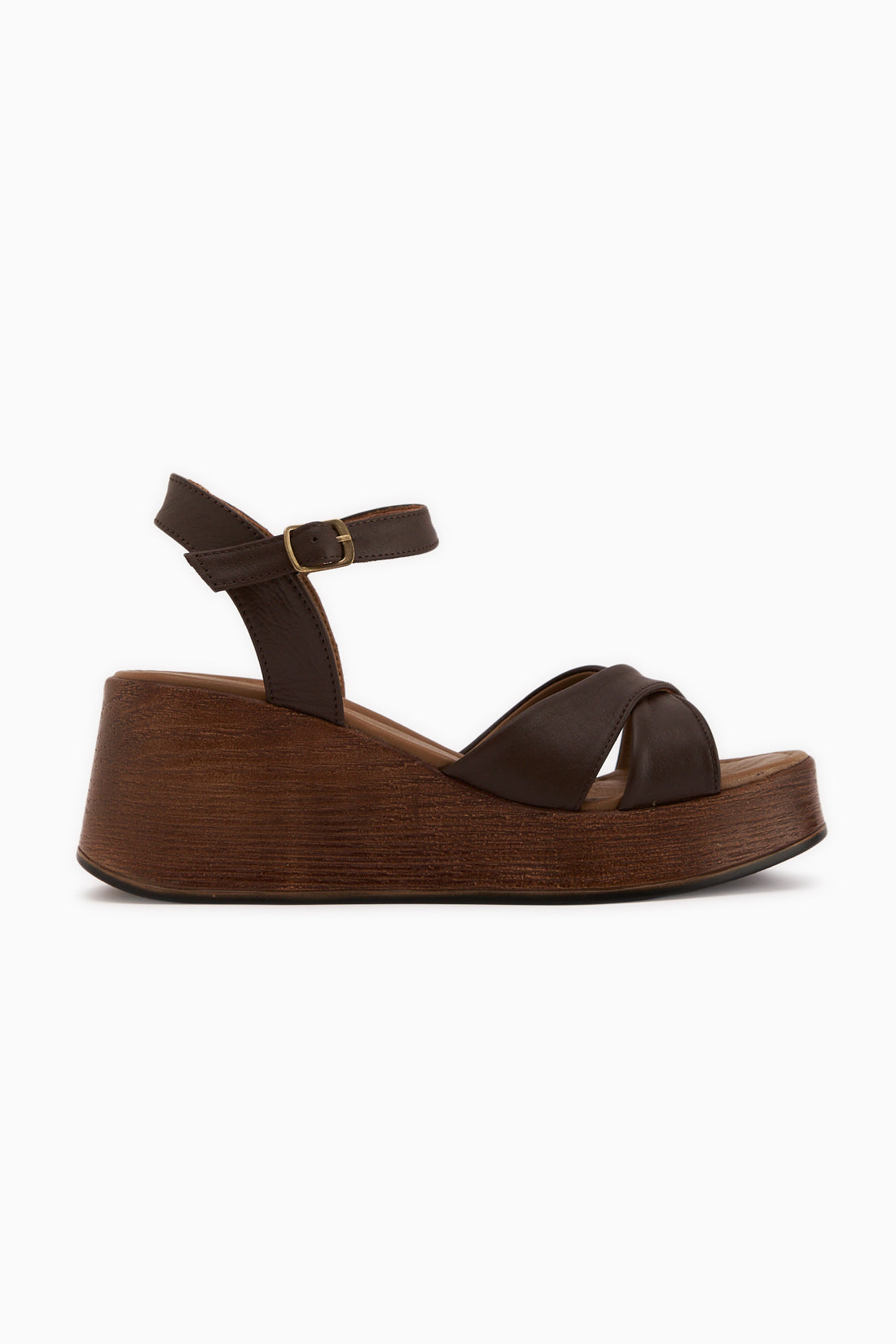 Nooria Genuine Leather Brown Cross-Strap Wedge Women’s Sandal