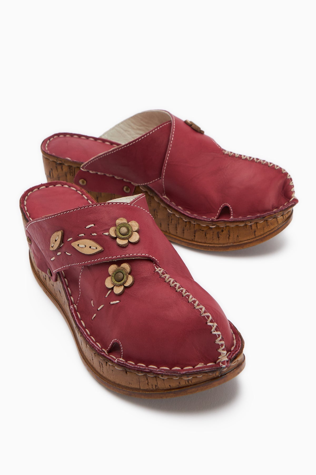 Alto Genuine Leather Burgundy Comfort Slippers with Distressed Sole