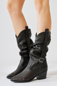 Orietta Black Laser Cut Pleated Summer Boots