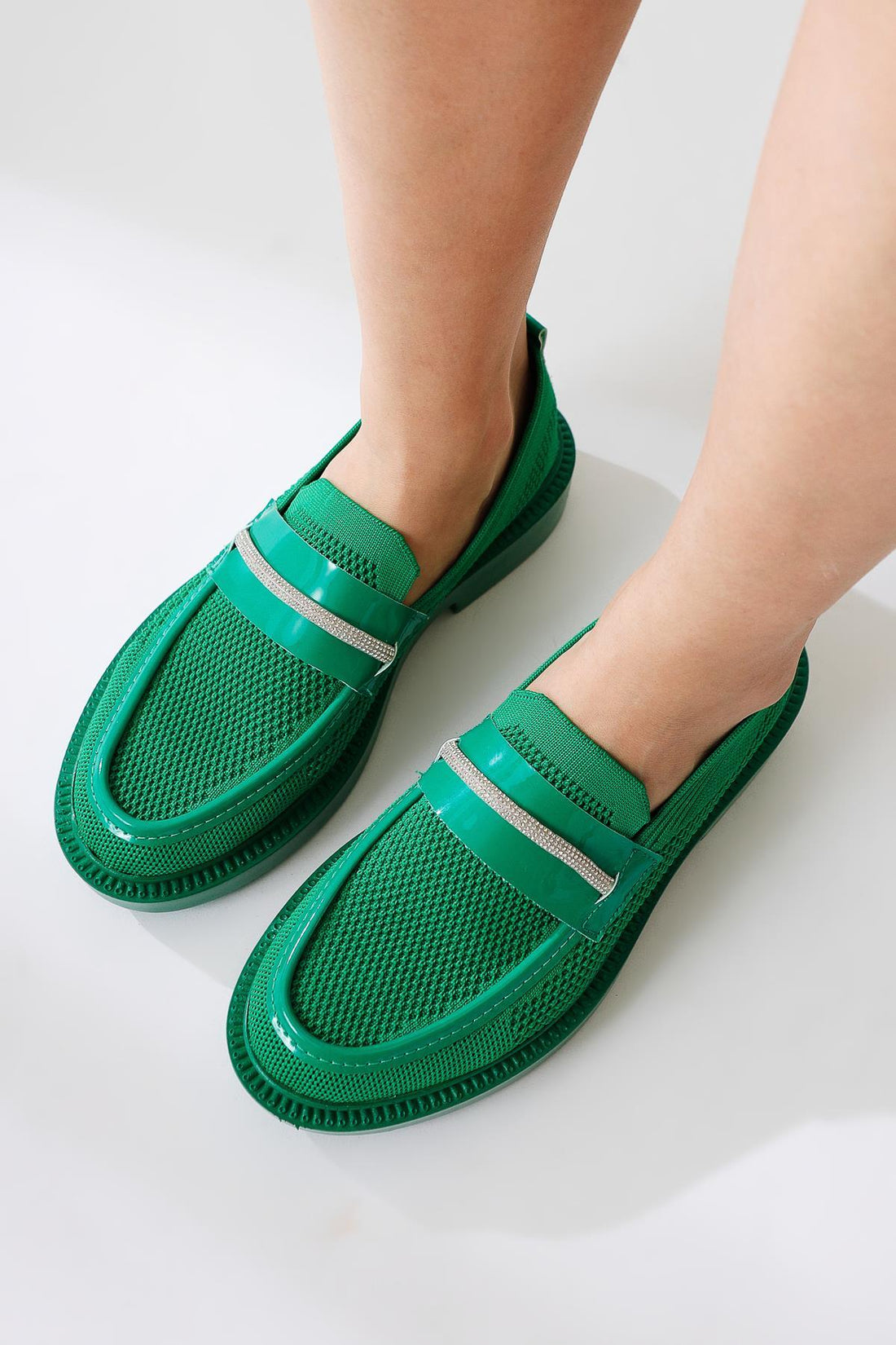 Micka Olive Knit with Patent Leather Detail and Stone Strap Casual Shoe