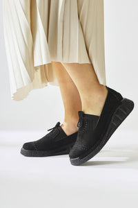 Bethina Black Suede Studded Laser Cut Women’s Ballet Flats
