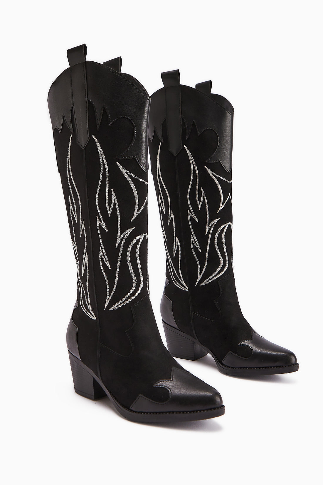 Suede Black Embroidered Leather Detailed Women’s Western Boots