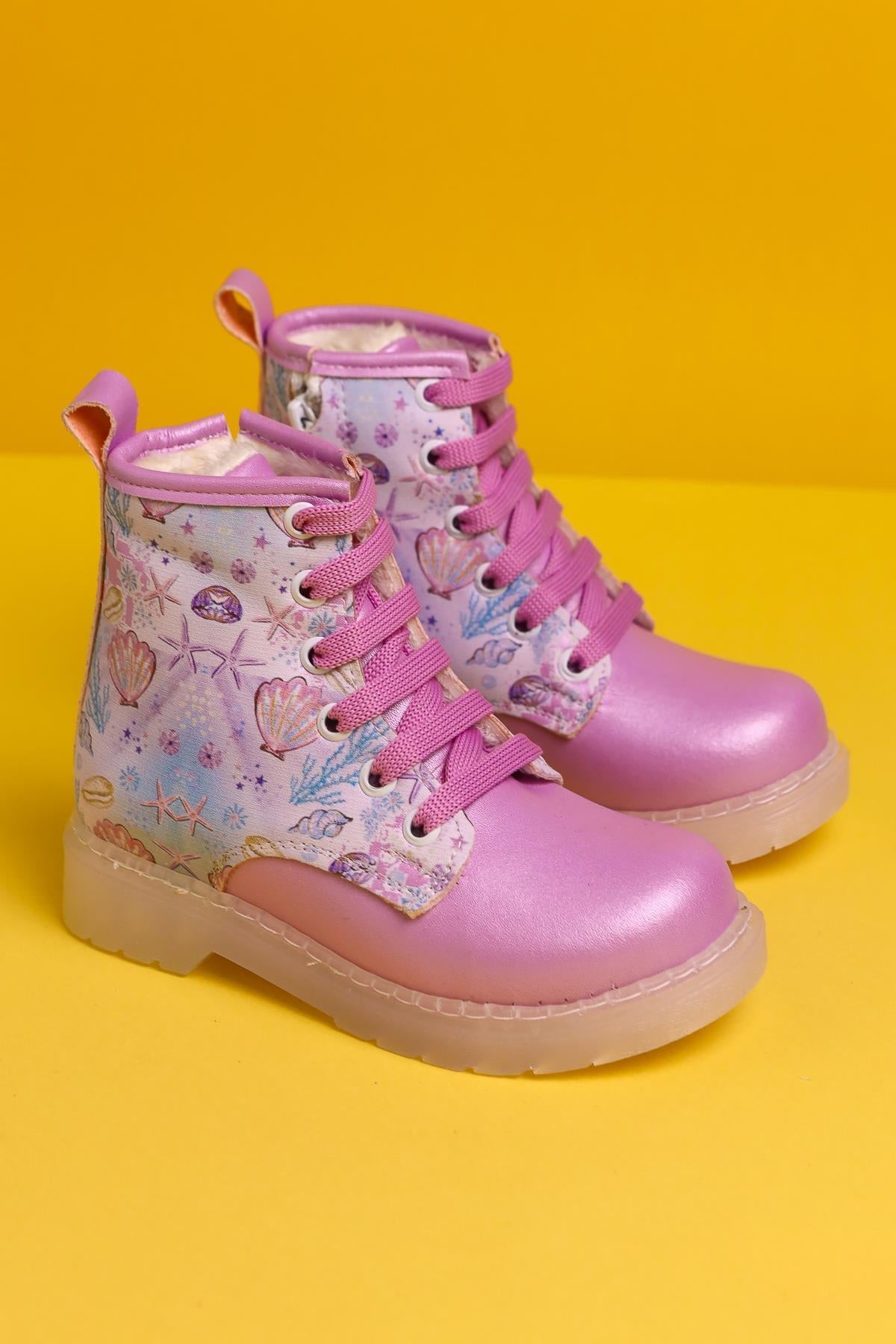 Johannah Purple Sea Life Print Light-Up Lace-Up Kids' Boots