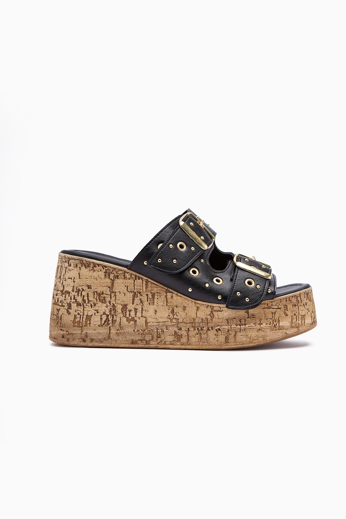 Genja Black Chunky Heel Women's Slides with Straps