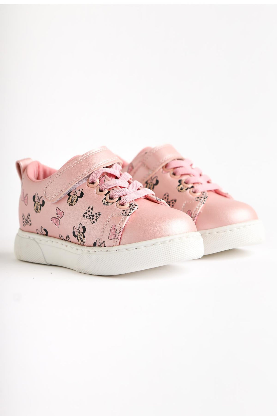 Eini Pink Cartoon Character Print Lace-Up Sneakers with Velcro Detail for Babies