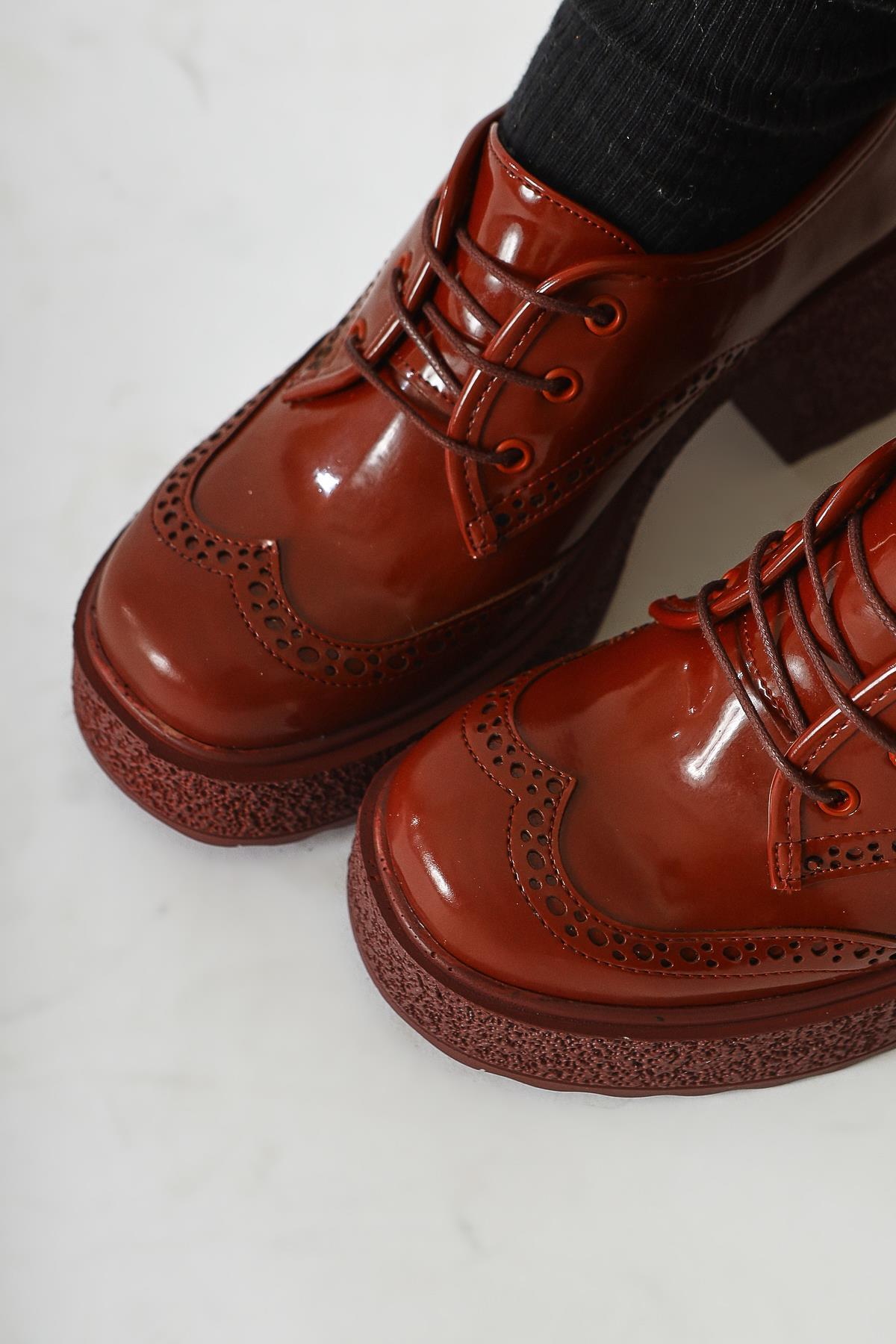 Lenie Burgundy Patent Leather Laser Cut Detail Casual Shoe