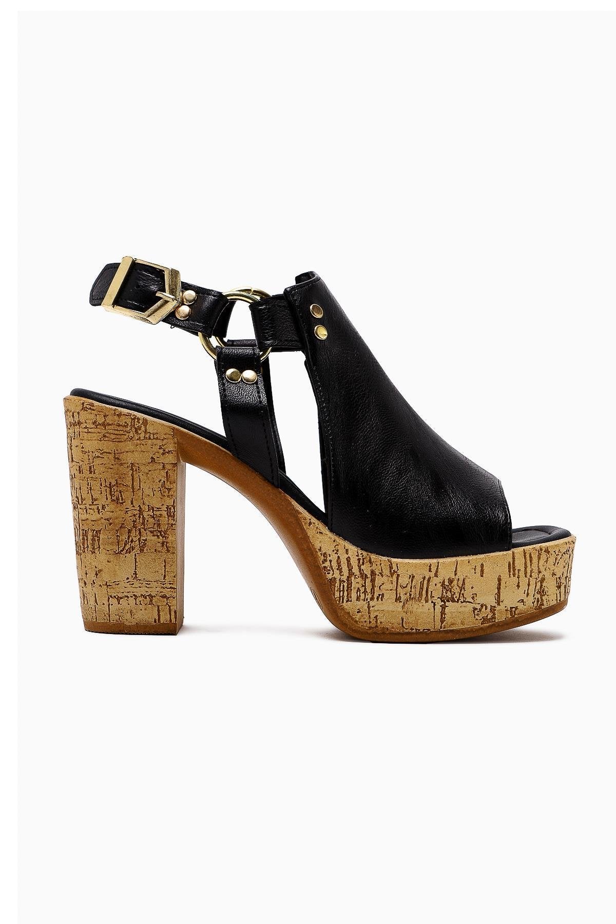 Hadel Black Belted Platform High Heel Women's Sandal