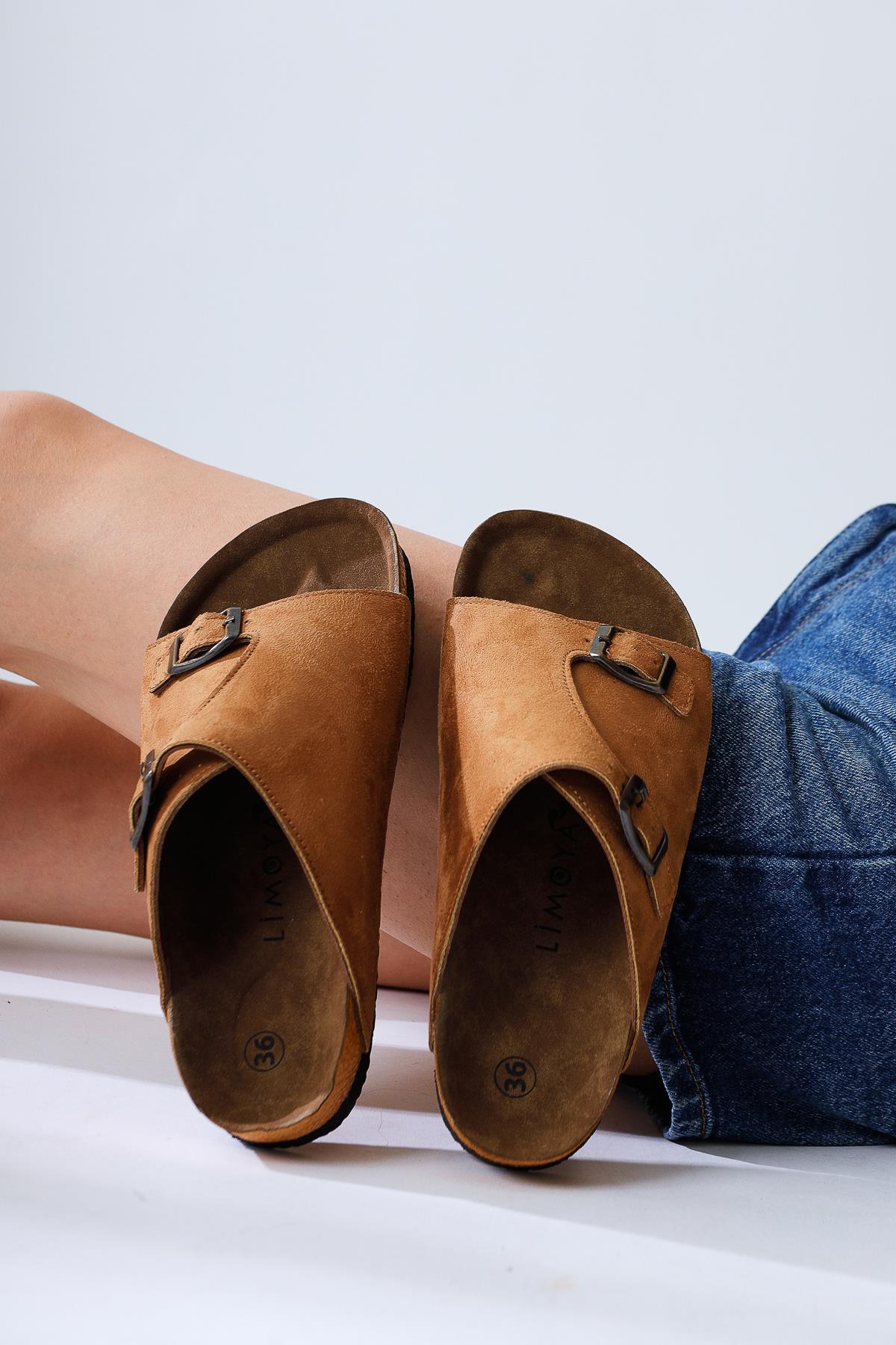 Christella Taba Suede Slippers with Double Buckle Details
