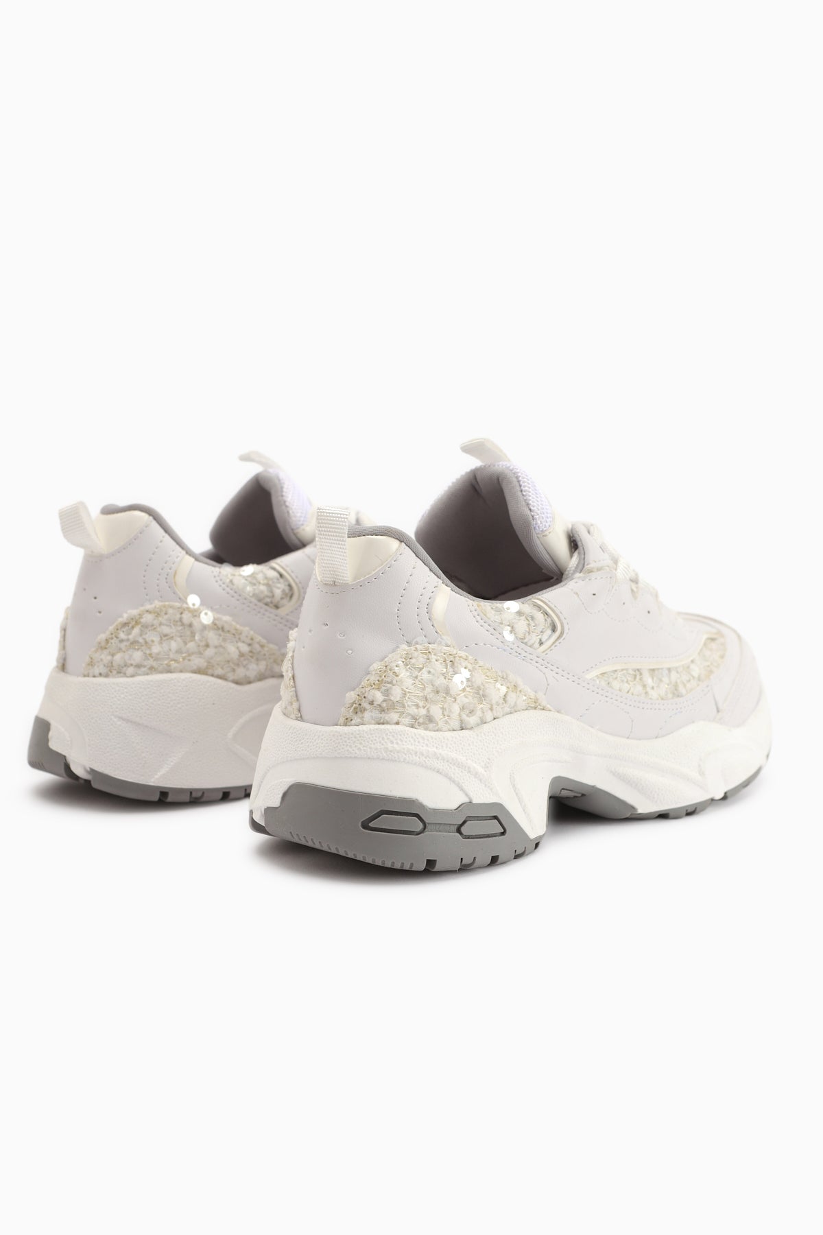 Rozhin White Sequined Thick Sole Women's Sport Shoes