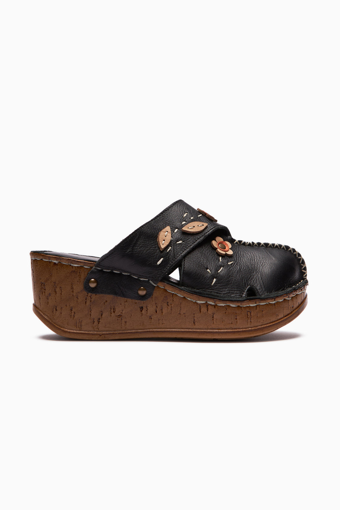 Genuine Leather Alto Black Wedge Slippers with Vintage Sole Comfort Slippers