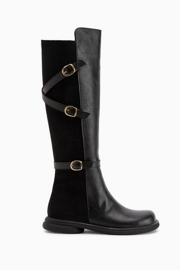 Hilda Black Suede Belted Women’s Boots